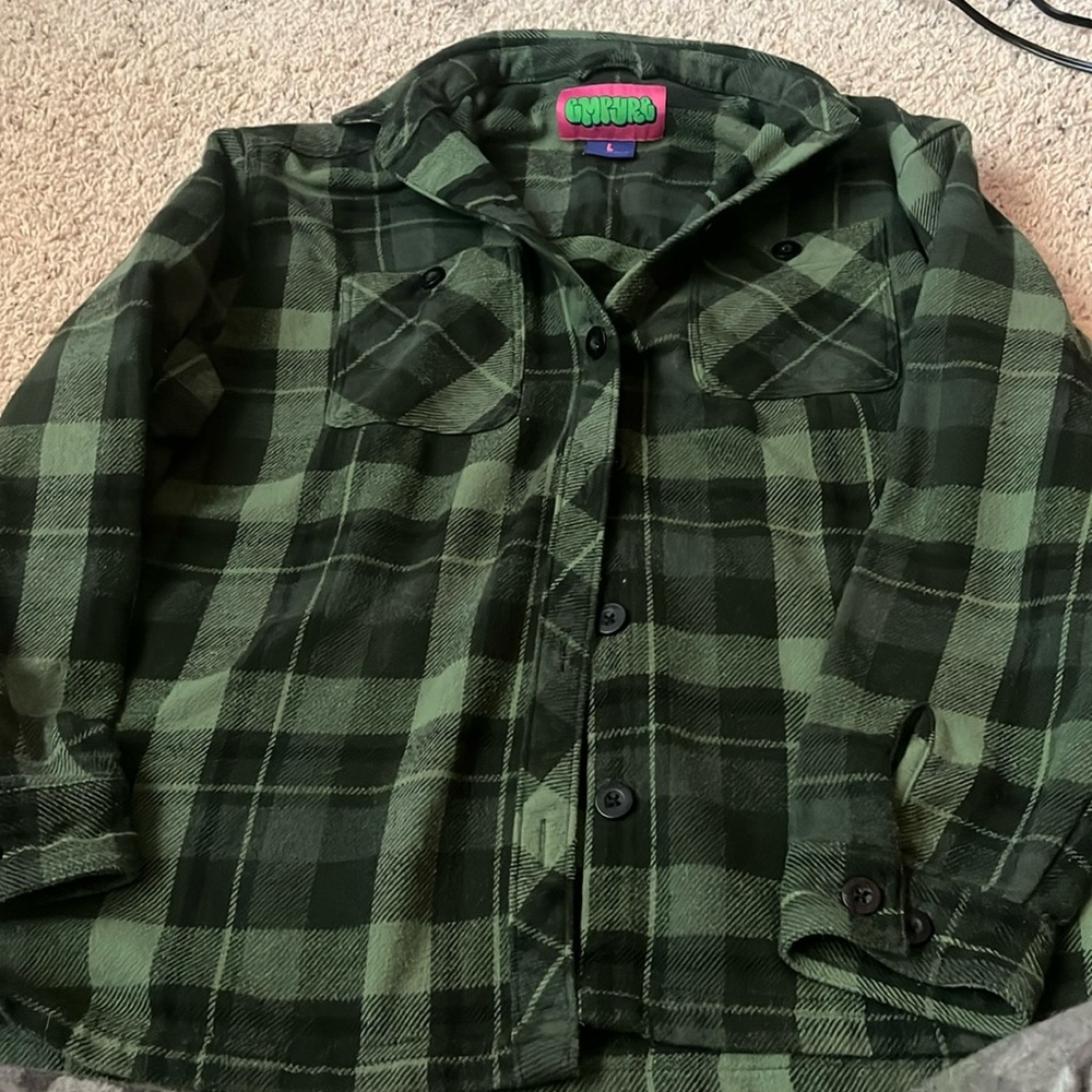 Brand is empyre, green and black flannel.